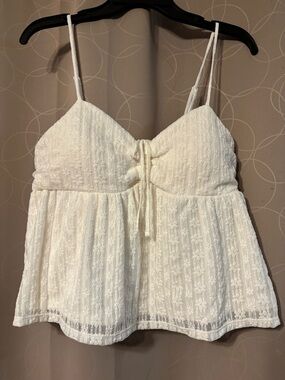 No Boundaries Cream Lace Spaghetti Strap Peplum Cami